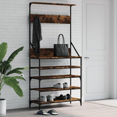 VidaXL Kledingrek met schoenenrek 90x34x184 cm gerookt eikenkleurig