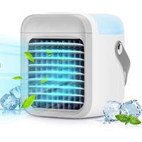 Mini Aircooler met LED Verlichting - Aigi Cuby - Mistventilator - Mini Tafelventilator - Luchtkoeler - USB Oplaadbaar - Wit - thumbnail