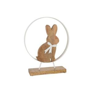 J-Line figuur Konijn Strik In Rond - hout|ijzer - wit|naturel - medium