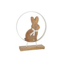 J-Line figuur Konijn Strik In Rond - hout|ijzer - wit|naturel - medium