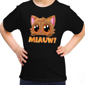 Verkleed T-shirt voor jongens/meisjes - Miauw - zwart - carnaval - feestkleding voor kinderen