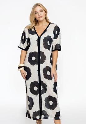 Yoek Wijde jurk met split FLOWER | Beige | Maat 58/60