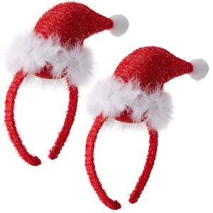 Kerst diadeems - 2x - mini kerstmuts - rood - polyester - kerst haarband