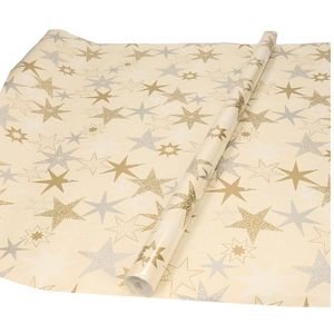 Kerst inpakpapier - 2x stuks - 200 x 70 cm - met sterren - cadeaupapier