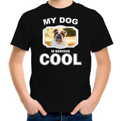 Britse bulldog honden t-shirt my dog is serious cool zwart voor kinderen Britse bulldog honden t-shirt my dog is serious cool zwart voor kinderen