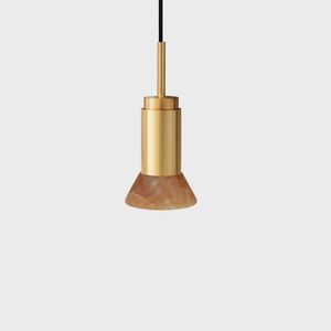 Anour Donya Onyx Trapeze Hanglamp - Amberkleurige kap - Goud PVD