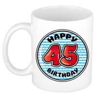 Verjaardag cadeau mok - 45 jaar - blauw - gestreept - 300 ml - keramiek   -