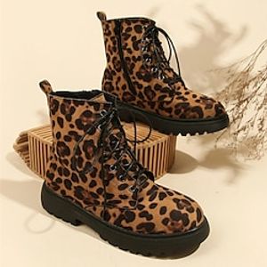 Dames Laarzen Grote maten Buiten Dagelijks Luipaard Booties enkellaarzen Winter Rits Platte hak Ronde Teen Casual Comfortabel minimalisme PU Rits Geel Blauw Paars Lightinthebox