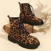 Dames Laarzen Grote maten Buiten Dagelijks Luipaard Booties enkellaarzen Winter Rits Platte hak Ronde Teen Casual Comfortabel minimalisme PU Rits Geel Blauw Paars Lightinthebox - thumbnail