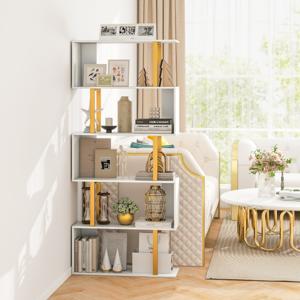 Geometrische Boekenkast met 5 Niveaus 157 cm S-Vormige Plank Metalen Frame Moderne Vrijstaande Decoratieve Opbergplank