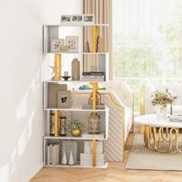 Geometrische Boekenkast met 5 Niveaus 157 cm S-Vormige Plank Metalen Frame Moderne Vrijstaande Decoratieve Opbergplank