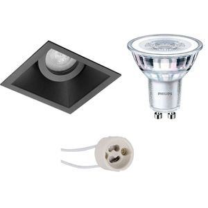 LED Spot Set - Pragmi Zano Pro - GU10 Fitting - Inbouw Vierkant - Mat Zwart - Kantelbaar - 93mm - Philips - CorePro 827 36D - 5W - Warm Wit 2700K - Dimbaar