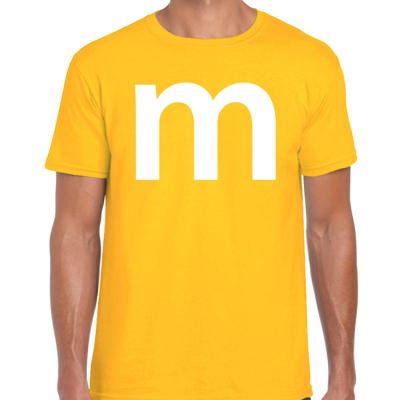 Letter M verkleed Carnaval t-shirt - geel - voor heren - M en M carnavalskleding - groepjes Letter M verkleed Carnaval t-shirt - geel - voor heren - M en M carnavalskleding - groepjes