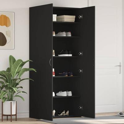 Schoenenkast met plank Zwart 80 x 35.5 x 180 cm Bewerkt hout