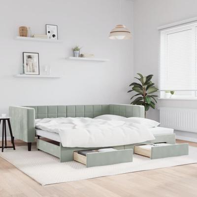 Slaapbank onderschuifbed en lades 100x200 cm fluweel lichtgrijs