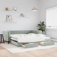Slaapbank onderschuifbed en lades 100x200 cm fluweel lichtgrijs