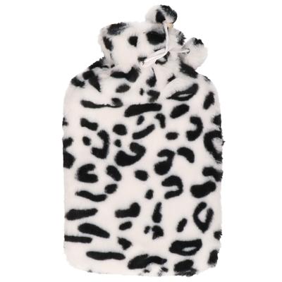 Warmwaterkruik - met zachte panterprint hoes - wit/zwart - 1,75L - kruik