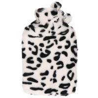 Warmwaterkruik - met zachte panterprint hoes - wit/zwart - 1,75L - kruik