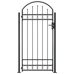 VidaXL Poort met gebogen bovenkant en 2 palen 105x204 cm zwart