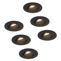 Set van 6 Philadelphia LED inbouwspots - Dimbaar - Incl. GU10 - 2700K - 4 Watt - Zwart - Kantelbaar - IP20 voor binnen - Rond