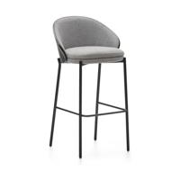 Kave Home Eamy barkruk H77 chenille Lichtgrijs/Zwart