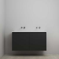 On-Line Onderkast - 120 cm - Voorgemonteerd - Greeploos 2 Deuren - Acryl Wastafel - Kraangat naar Keuze - Mat Zwart