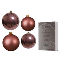 Glazen kerstballen pakket oud roze glans/mat 38x stuks 4 en 6 cm inclusief haakjes - thumbnail