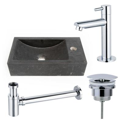 Fortifura Fuente fonteinset - 40x22 - 1 kraangat - rechts - natuursteen - fonteinkraan chroom - donker SW696234/SW696209/SW696219/SW728242