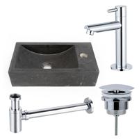 Fortifura Fuente fonteinset - 40x22 - 1 kraangat - rechts - natuursteen - fonteinkraan chroom - donker SW696234/SW696209/SW696219/SW728242