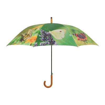 Esschert Design Paraplu vlinders - groen - vlinder print - D120 cm - houten handvat