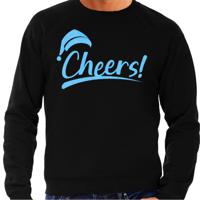 Foute Kersttrui/sweater voor heren - cheers! - zwart - glitter blauw - kerstfeest - thumbnail