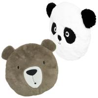 Dieren sierkussens kinderkamer - bruine beer en pandabeer - 30/28 cm - polyester