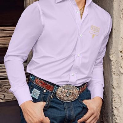 Bon&Bon Men's Cowboy Printed Button-Up Shirt - Black Long Sleeve Mauve Purple / XL