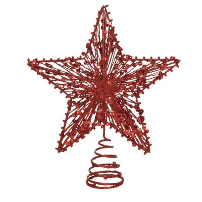 Kunststof ster piek/kerstboom topper rood 22 cm