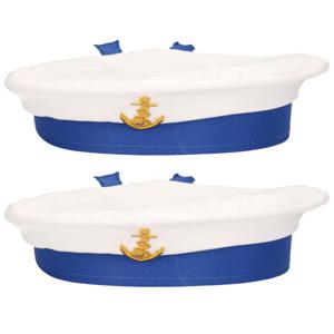 Carnaval verkleed Matroos/Matrozen hoedje - 2x - wit/blauw - voor volwassenen - Maritiem thema