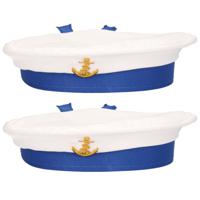 Carnaval verkleed Matroos/Matrozen hoedje - 2x - wit/blauw - voor volwassenen - Maritiem thema