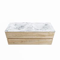 MONDIAZ VICA-DLUX 130cm badmeubel onderkast Washed Oak 2 lades. Inbouw wastafel CLOUD dubbel zonder kraangat, kleur Glace.