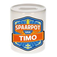 Kinder spaarpot met naam - Timo - keramiek - met dop - wit - Sparen - Spaargeld van Timo