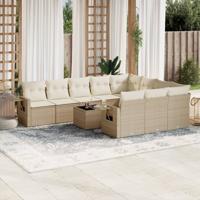 11-delige Tuinset met kussens poly rattan beige