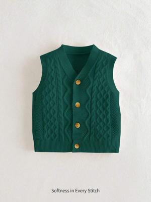 Bon&Bon Baby Boy Casual Versatile V-Neck Sleeveless Cardigan Autumn Winter Clothes For Girl Dark Green / 3-6M