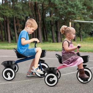 Loopfiets voor Kinderen met Verstelbare Zitting en 2 Manden 3-Wieler Loopfiets van Robuust Koolstofijzeren Frame