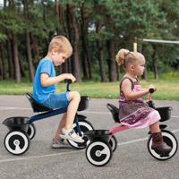Loopfiets voor Kinderen met Verstelbare Zitting en 2 Manden 3-Wieler Loopfiets van Robuust Koolstofijzeren Frame
