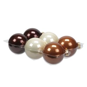 6x stuks glazen kerstballen natuurtinten (opal natural) 8 cm mat/glans