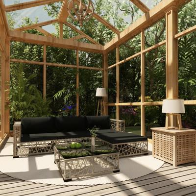 5-delige Loungeset met kussens poly rattan grijs