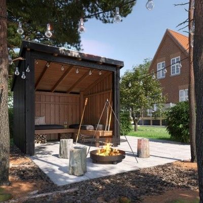 Houten Overdekte Vuurplaats Met Hoekbank