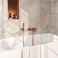 BRAUER Stripe Baddouche Thermostaatkraan - SET 03 - opbouw - wandhouder - staaf handdouche - doucheslang - koper geborsteld PVD 5-GK-342