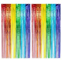 Folie deurgordijn/feestgordijn - 2x - regenboog kleuren - 100 x 200 cm - Versiering/feestartikelen - thumbnail