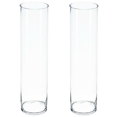 Bloemenvaas - 2x - Cilinder model - transparant - stevig glas - H50 x D15 cm