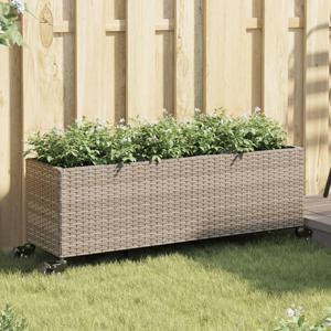 Plantenbak met wielen 3 potten 107x32x38 cm poly rattan grijs