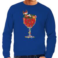 Foute Kersttrui/sweater voor heren - cocktailglas met Rudolf - blauw